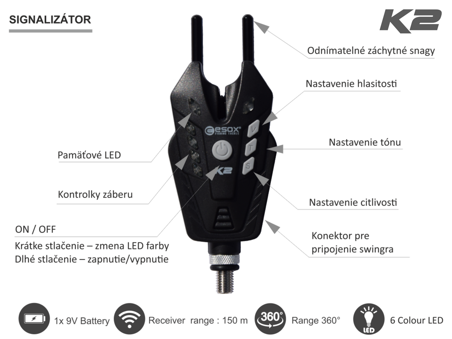 Signalizátor Esox K2+ Snag Gear + Swinger