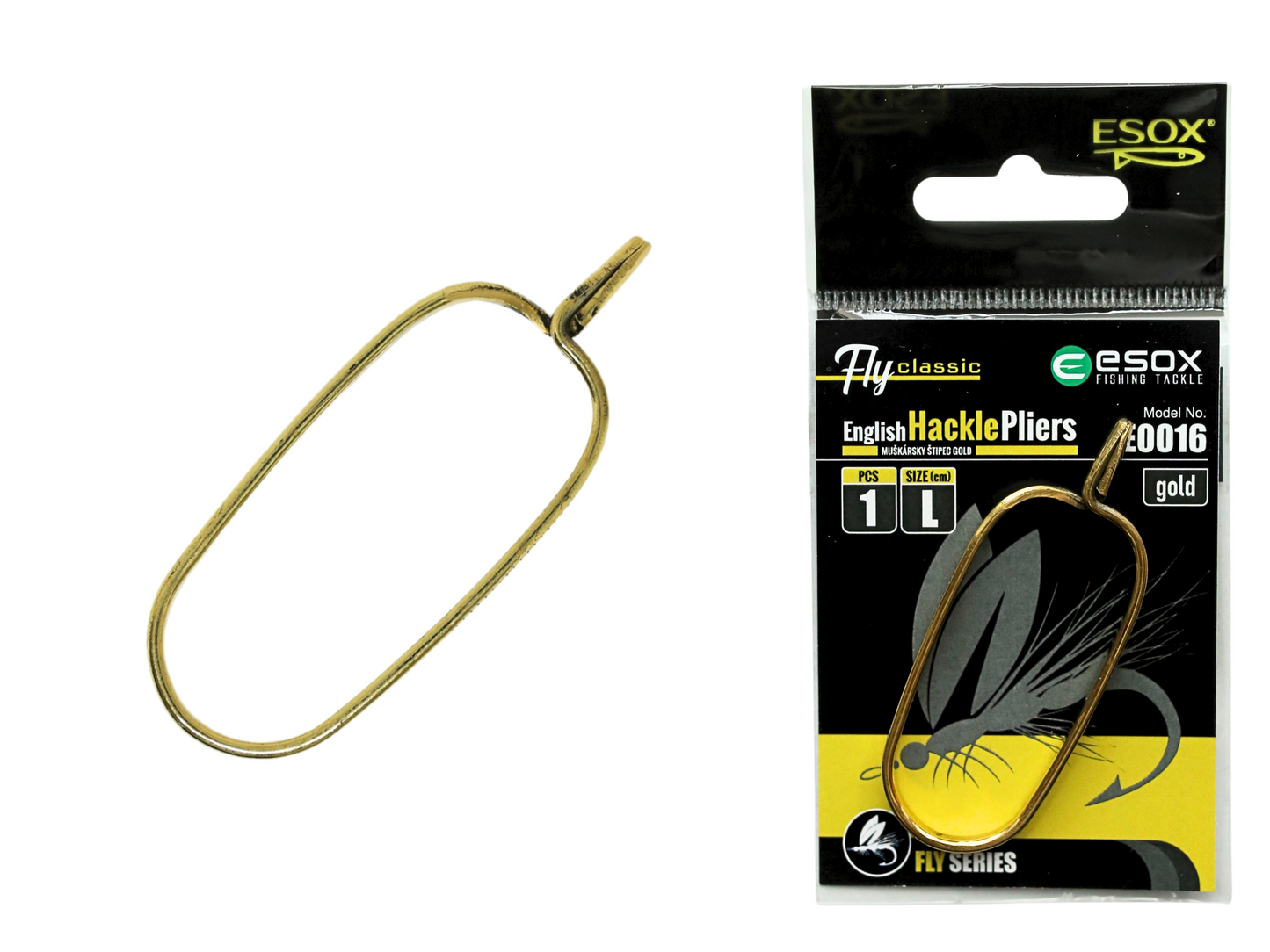 ESOX English Hackle Pliers size L, Gold / Muškársky štipec veľ. L , Zlatý